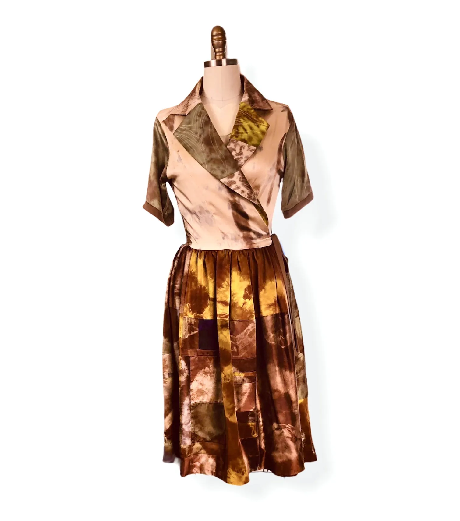 Tie Dyed Patchwork Wrap Dress