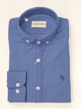 Tom Penn Small Checkered Long Sleeve Casual Shirt 876 - Navy