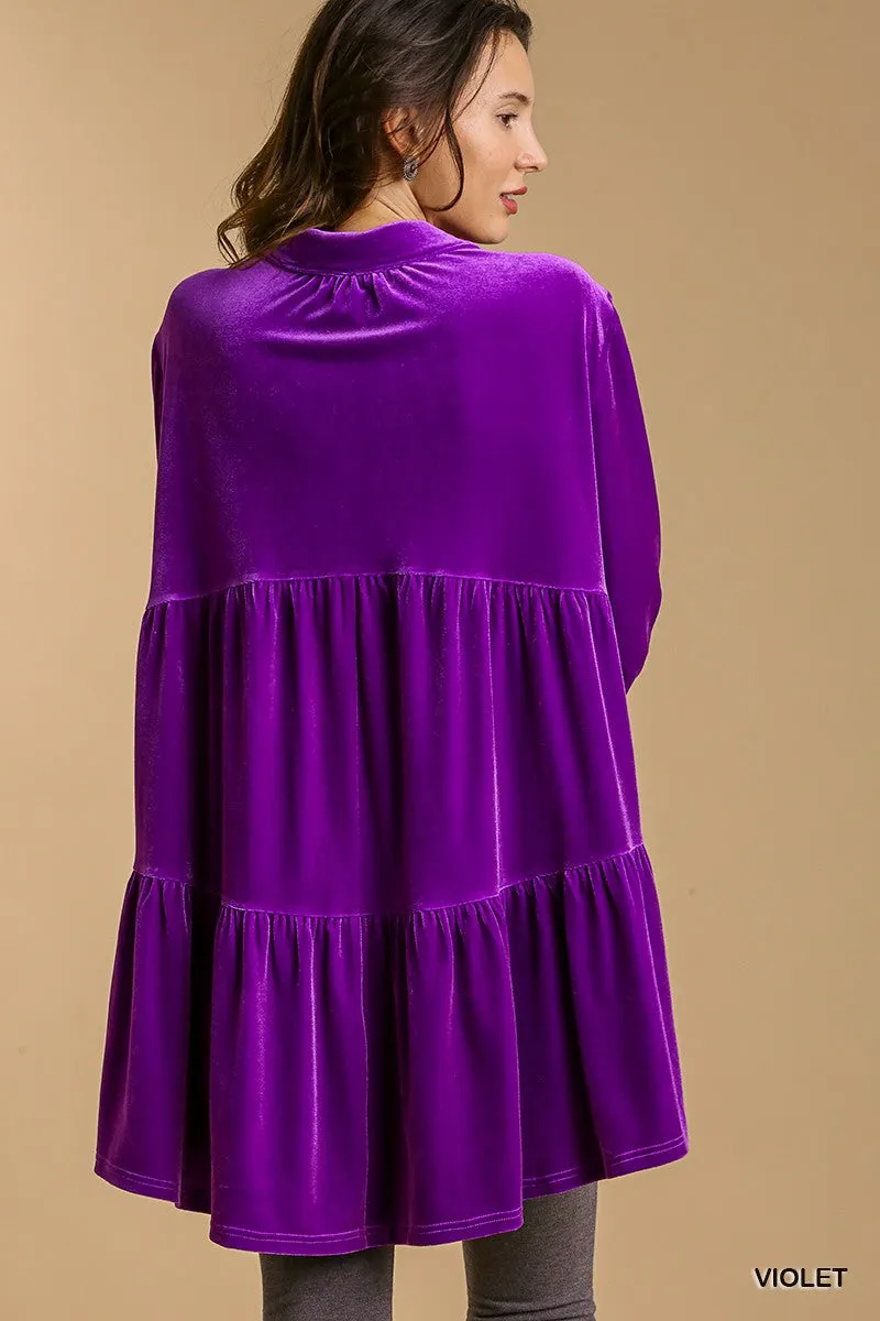 Umgee  Velvet 3/4 Sleeve Tiered High Low Tunic