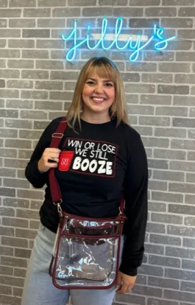 Unisex “N - WIN OR LOSE WE STILL BOOZE” Long sleeve T-Shirt - Black