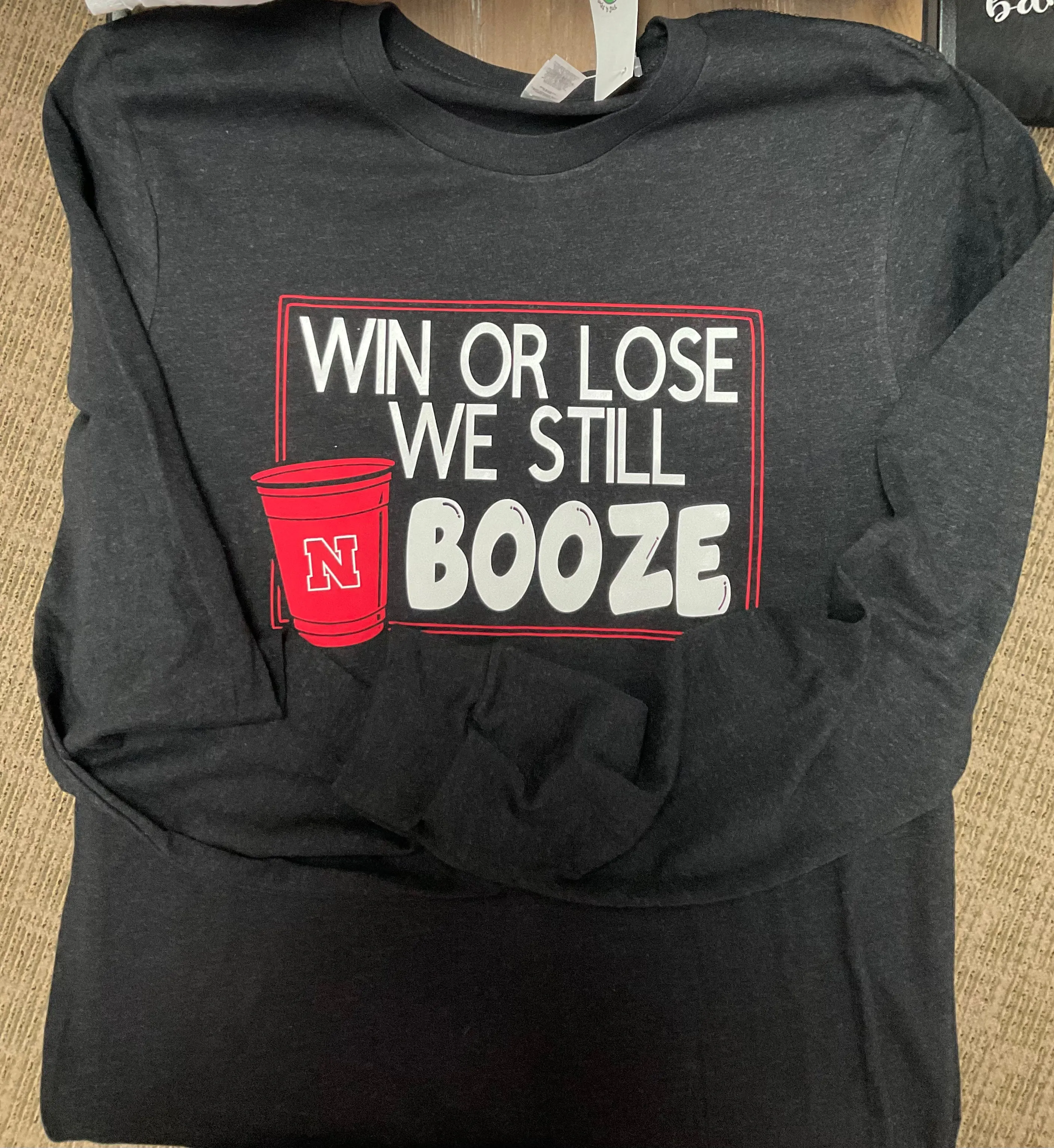 Unisex “N - WIN OR LOSE WE STILL BOOZE” Long sleeve T-Shirt - Black