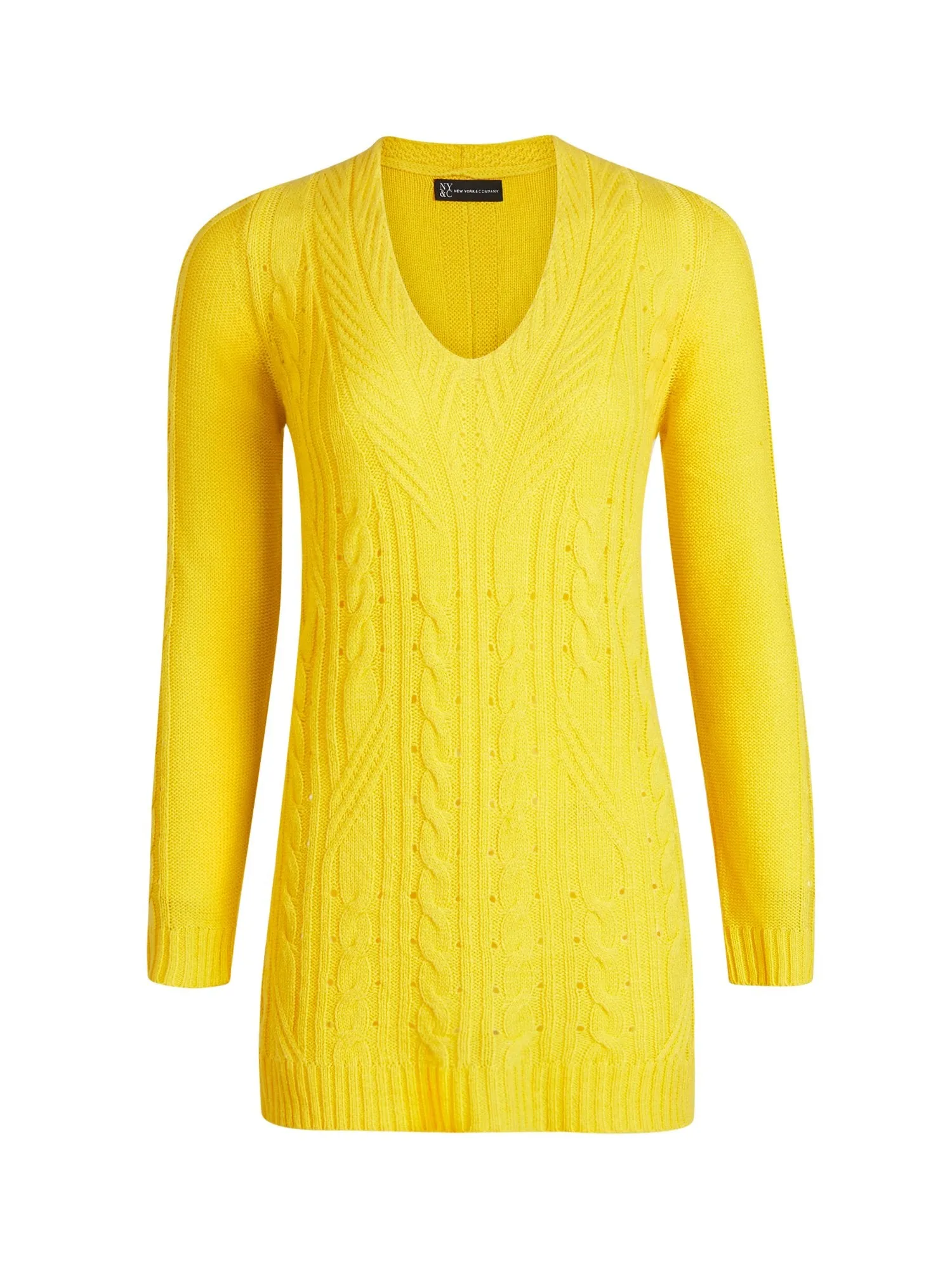 V-Neck Cable-Knit Tunic Sweater