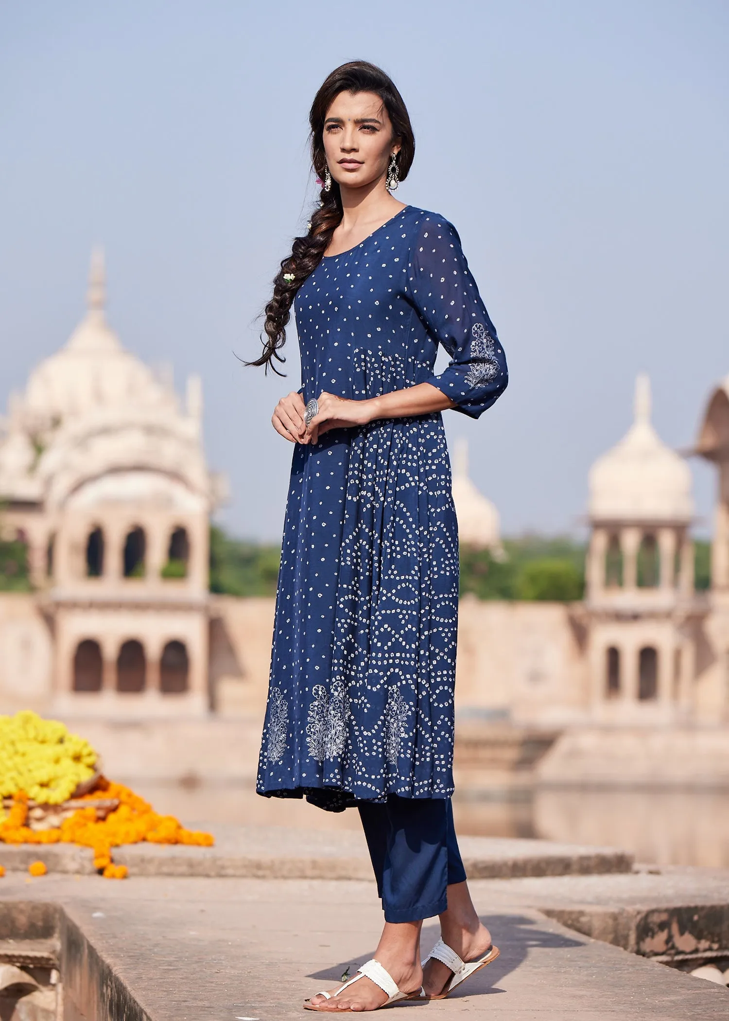 Vaayu Navy Flared Kurta