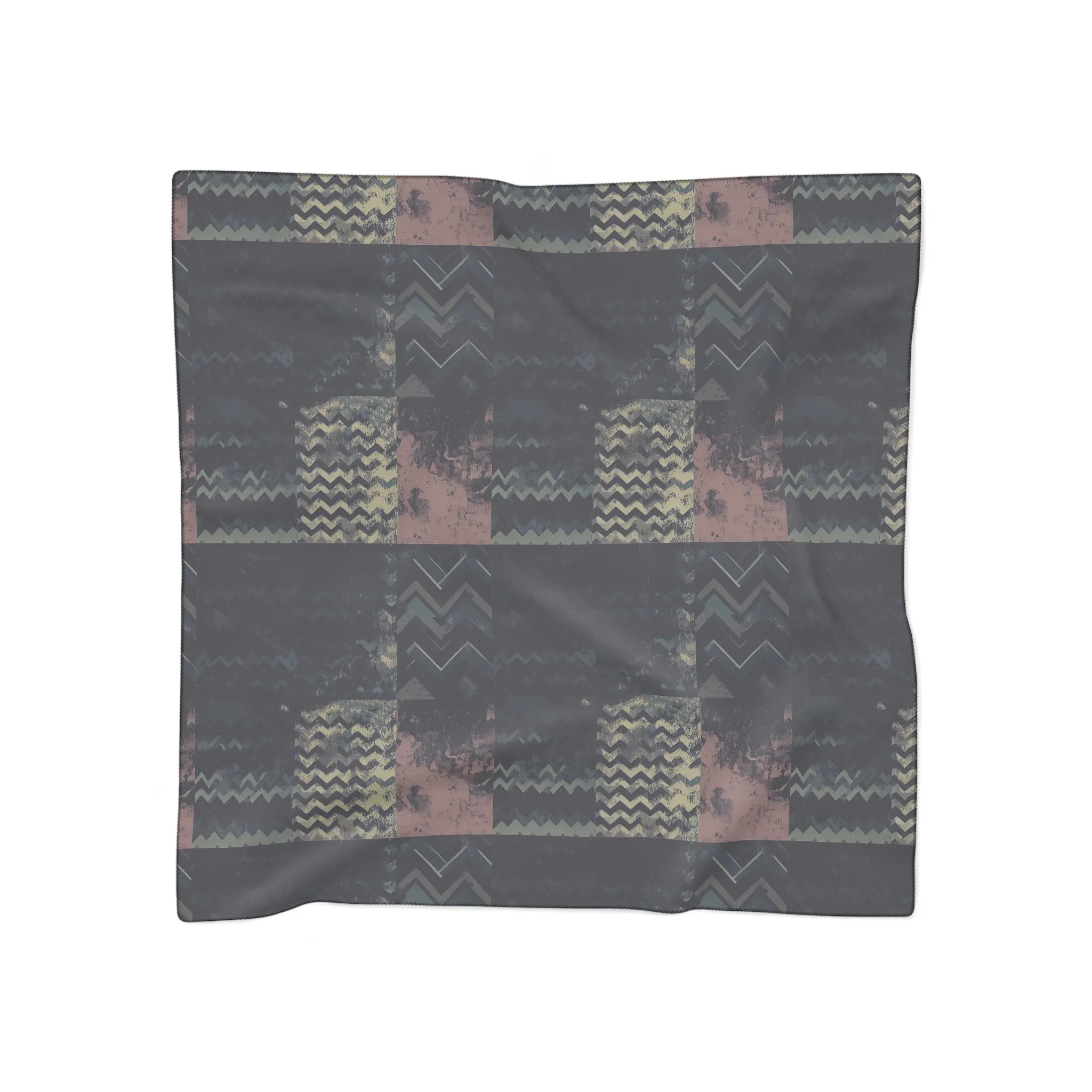 Vampire Art Grunge Patchwork Poly Scarf - Dark Herringbone with Yellow