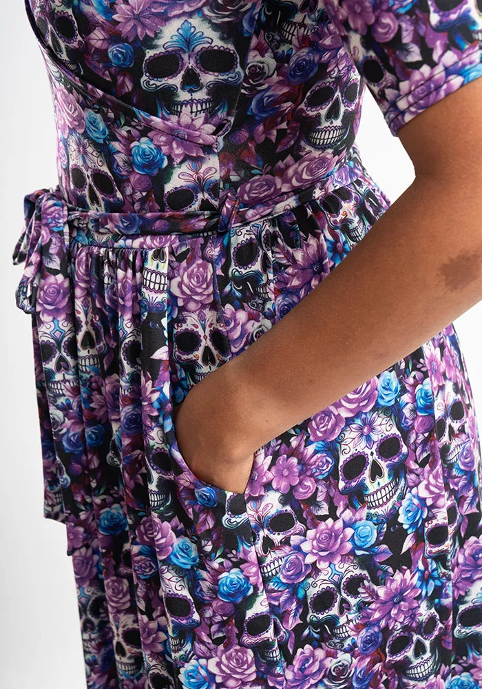 Vex Purple Floral Skull Print Midi Dress
