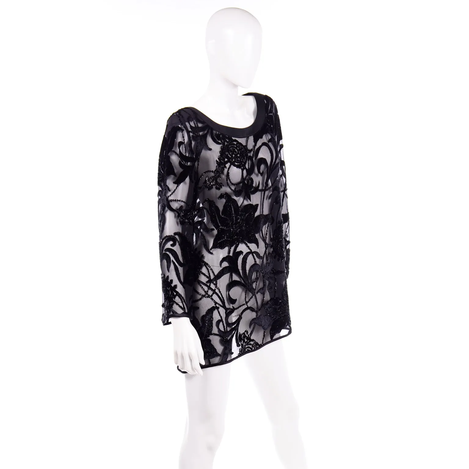 Vintage Escada Couture Burn Out Velvet Silk Evening Tunic Top