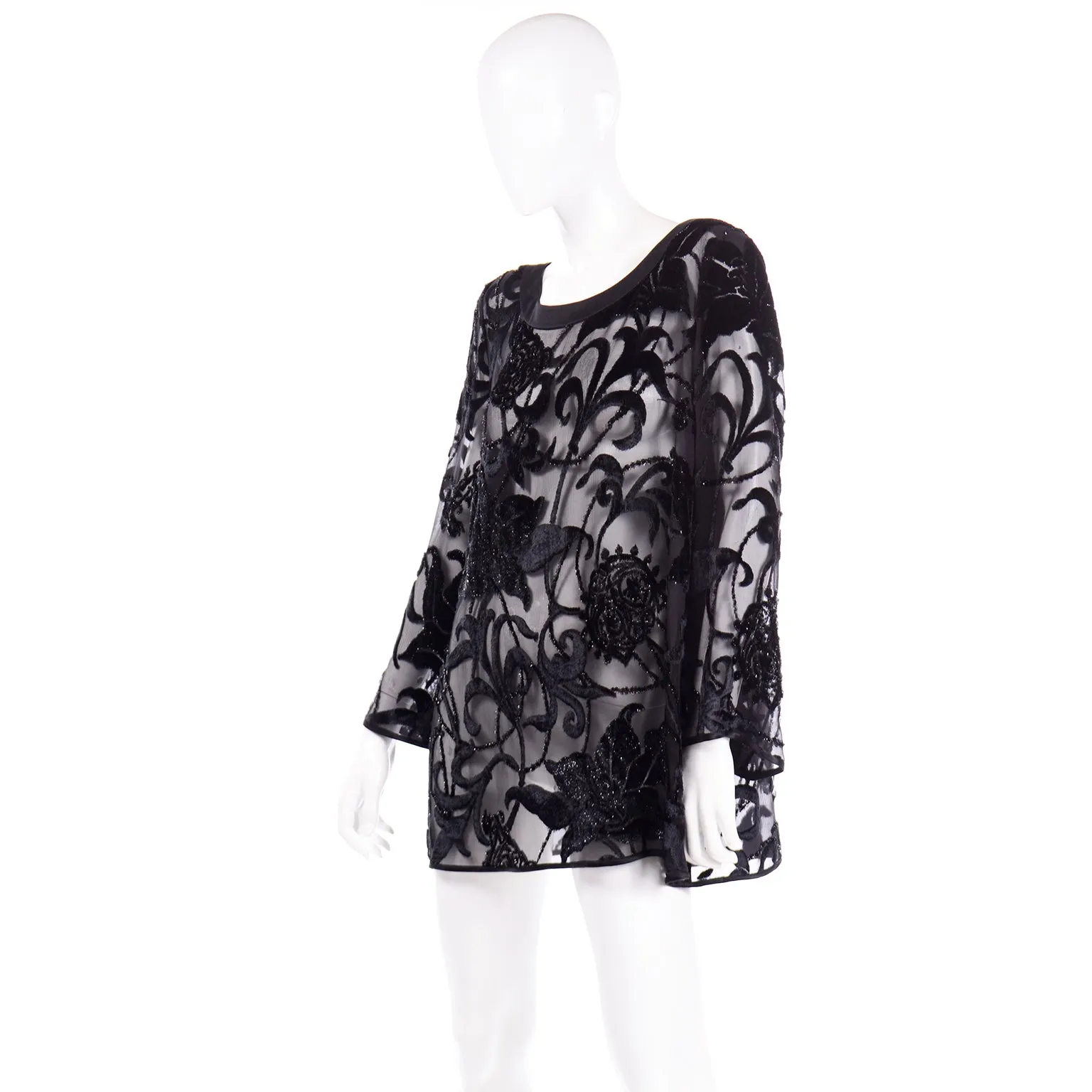 Vintage Escada Couture Burn Out Velvet Silk Evening Tunic Top