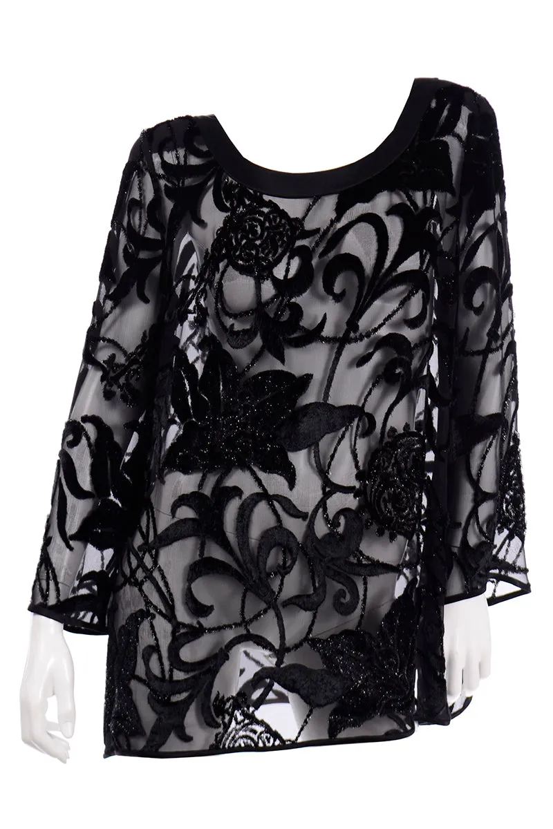 Vintage Escada Couture Burn Out Velvet Silk Evening Tunic Top