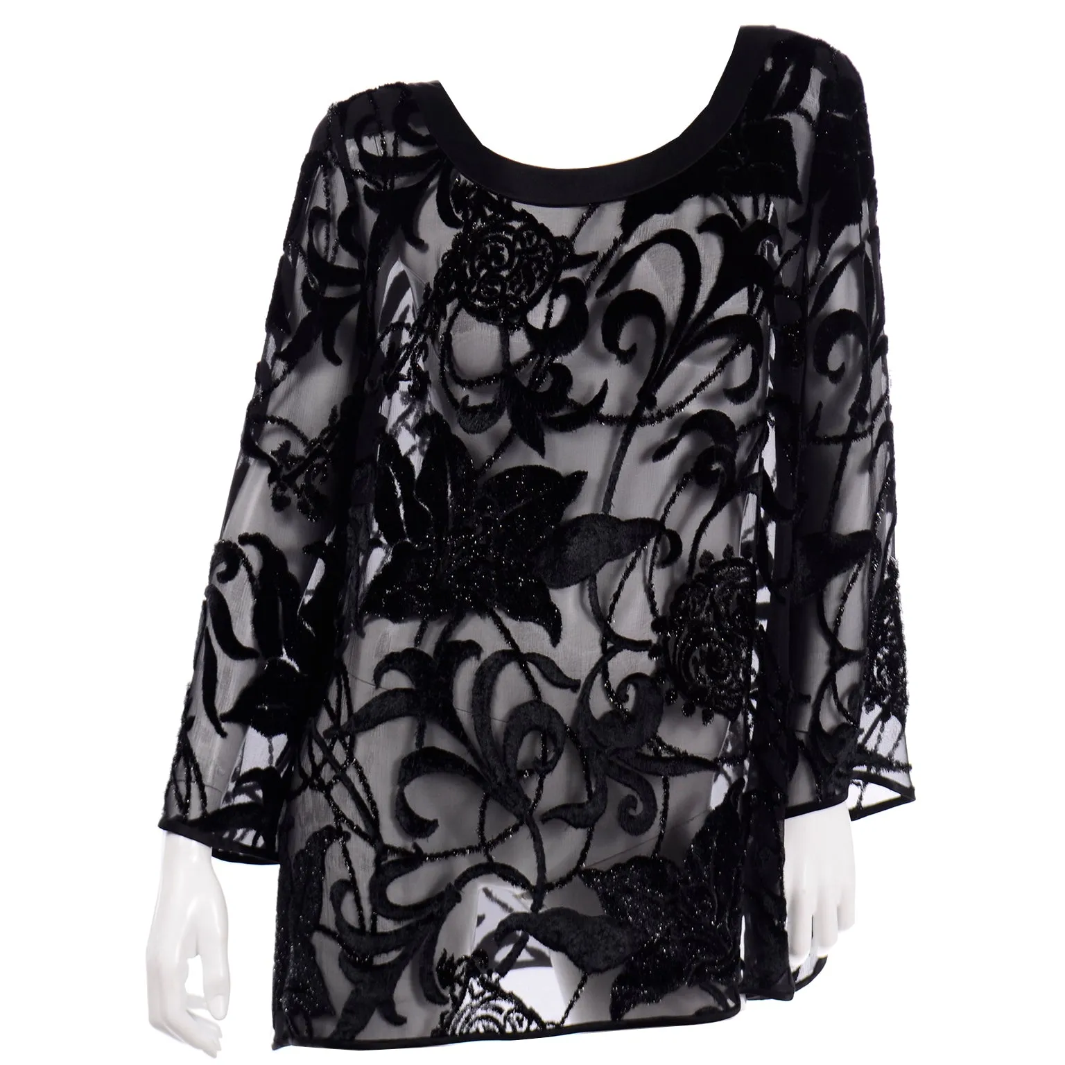 Vintage Escada Couture Burn Out Velvet Silk Evening Tunic Top