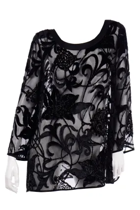 Vintage Escada Couture Burn Out Velvet Silk Evening Tunic Top