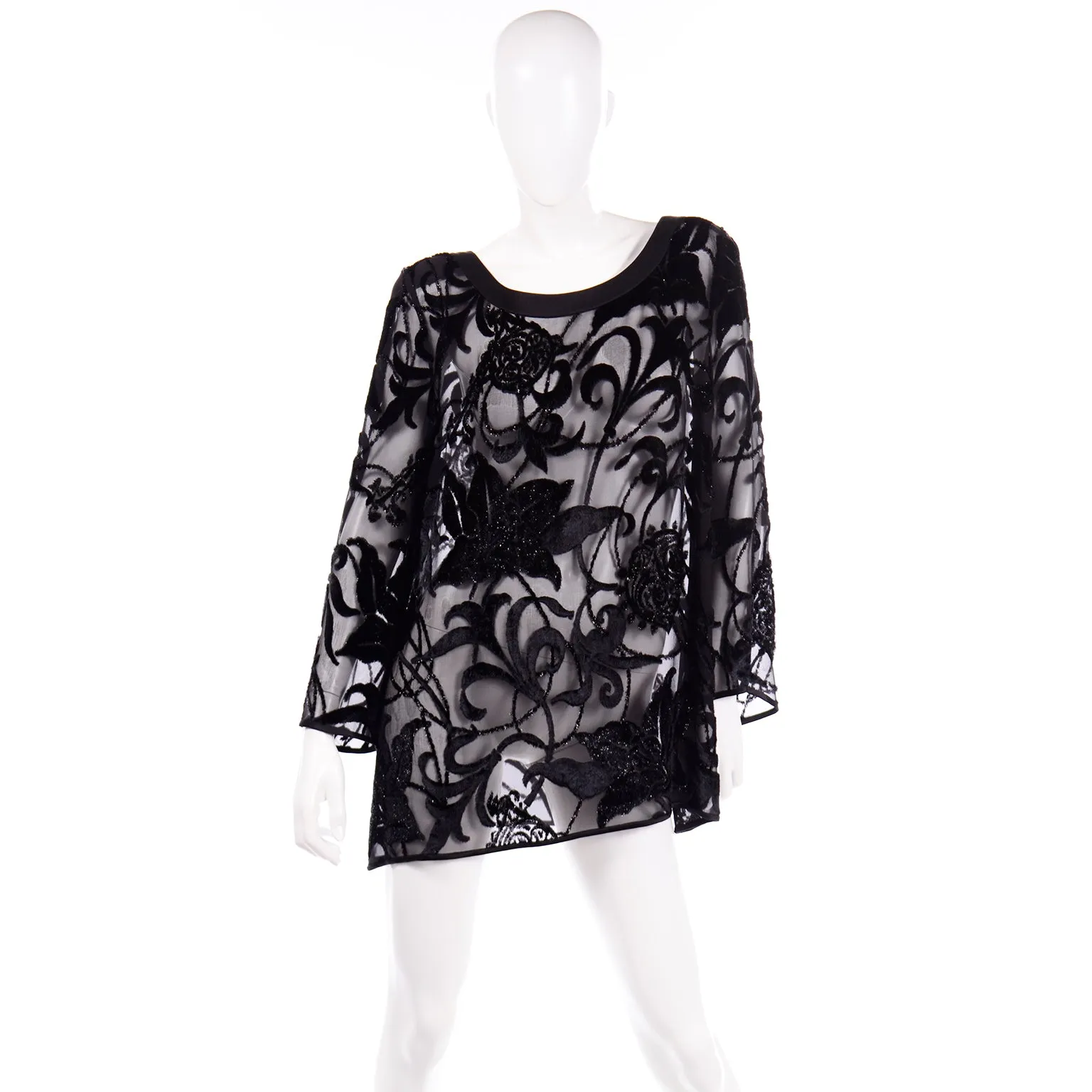 Vintage Escada Couture Burn Out Velvet Silk Evening Tunic Top