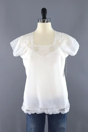 Vintage White Floral Cutwork Blouse