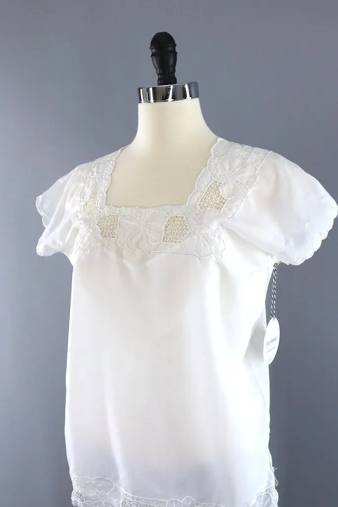 Vintage White Floral Cutwork Blouse