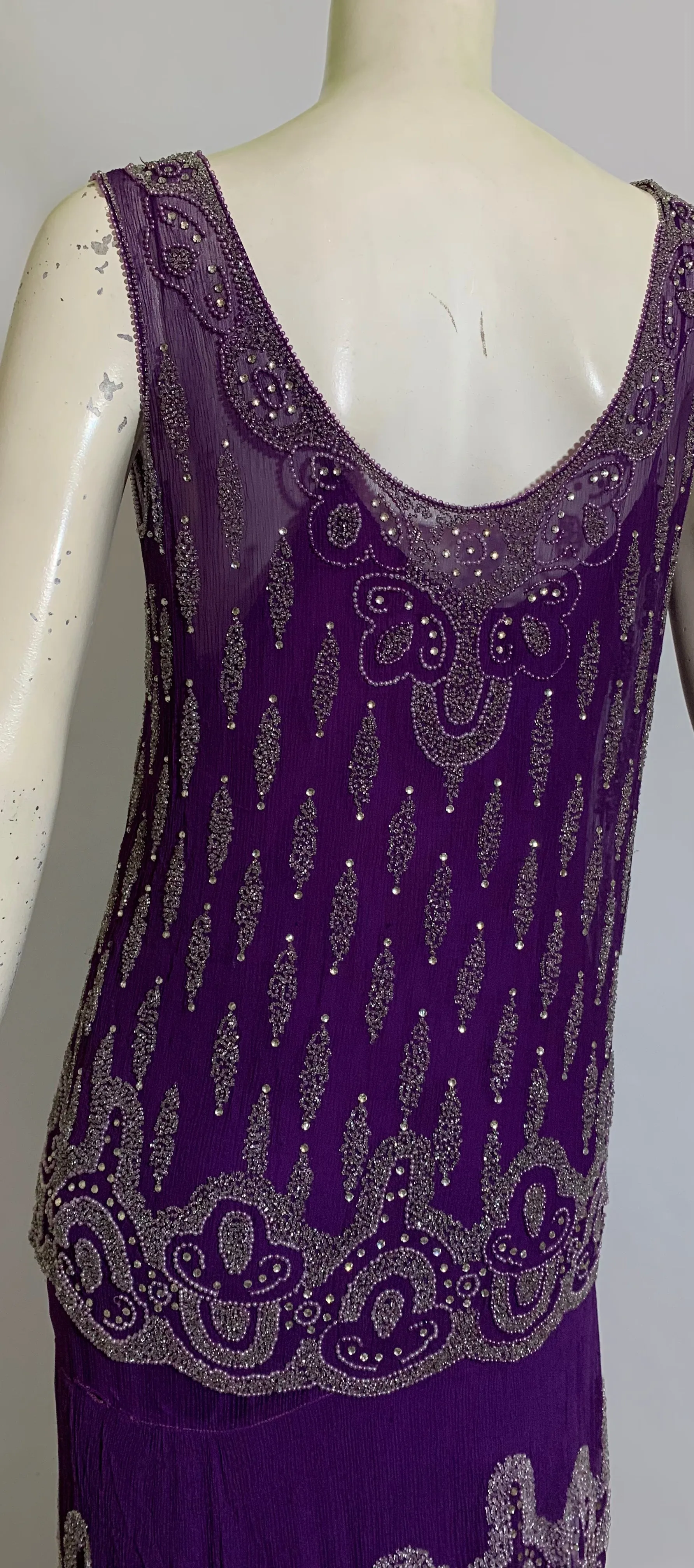 Vivid Violet Two Piece Beaded Silk Chiffon Dress circa 1920s