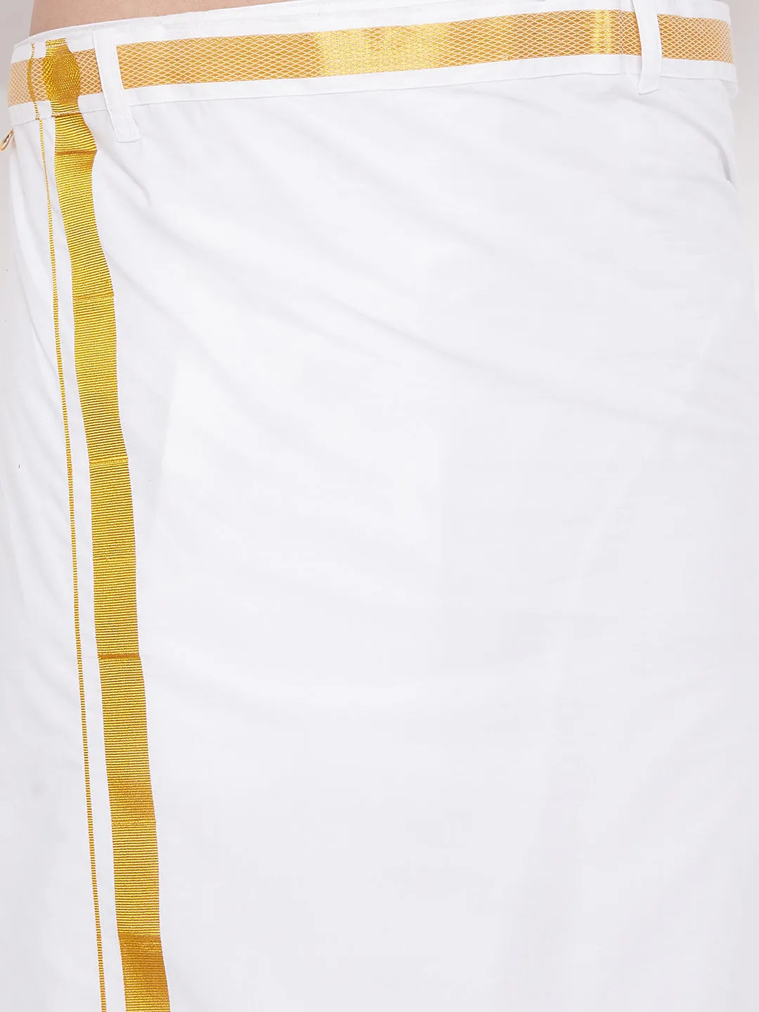 VM By VASTRAMAY Men's Maroon and White Cotton Blend Shirt And Mundu Set