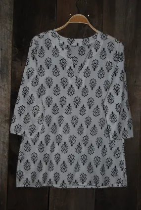White Cotton Tunic Top and Black Print