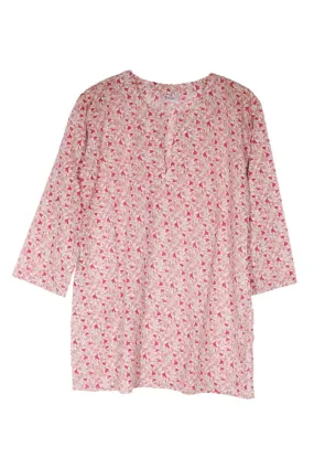White Cotton Tunic Top in Terra Cotta Print