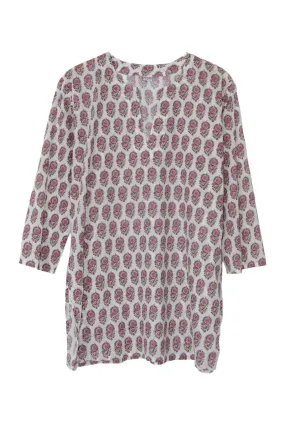 White Cotton Tunic Top with Pink Floral