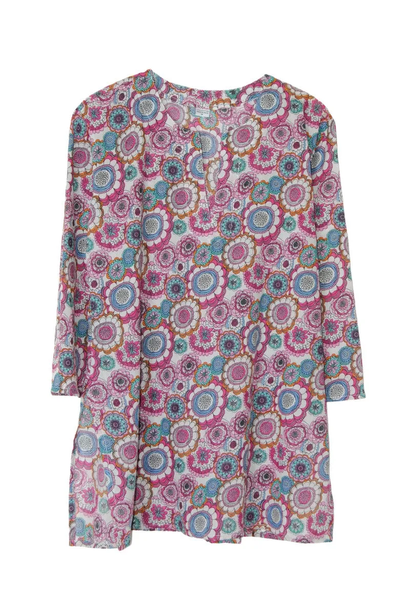White Cotton Tunic Top with Pretty Florals
