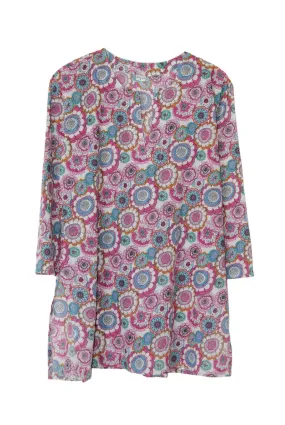 White Cotton Tunic Top with Pretty Florals