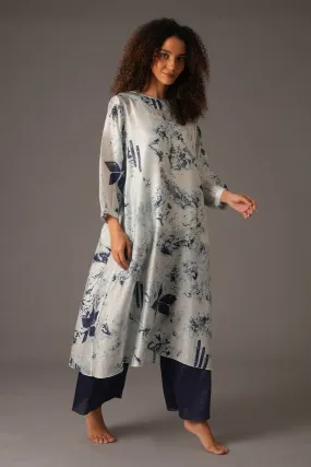 White Printed Flared Kurta Set