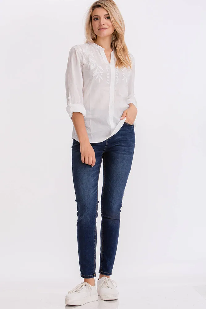 White Solid Tunic with Embroidery