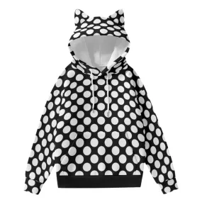 Womens Hoodies, Cat ear hoodie, Women's Sweater, Polka Dot hoodie, Women's hoodie, Black polka dot Hoodie, Women's hoodie trendy