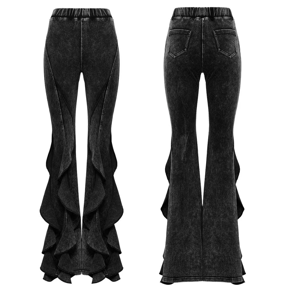 Women's Punk Ruffled Distressed Flared Pants