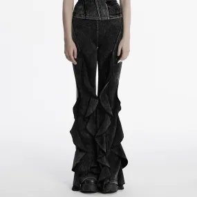 Women's Punk Ruffled Distressed Flared Pants