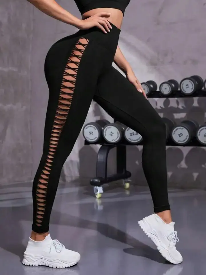 Women’s Sexy High-Waist Tie Dye Mesh Leggings - Hollow Out Yoga Pants Push-Up Gym Tights for Fitness & Running