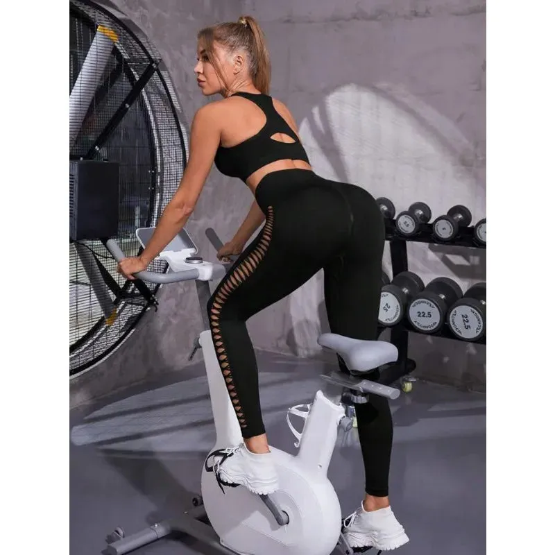 Women’s Sexy High-Waist Tie Dye Mesh Leggings - Hollow Out Yoga Pants Push-Up Gym Tights for Fitness & Running
