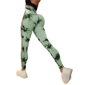 Women’s Sexy High-Waist Tie Dye Mesh Leggings - Hollow Out Yoga Pants Push-Up Gym Tights for Fitness & Running