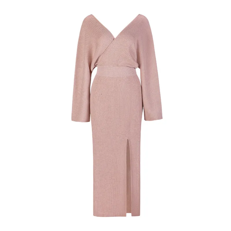 Women's Spring Asymmetrical V-Neck High-Waist Sweater Dress