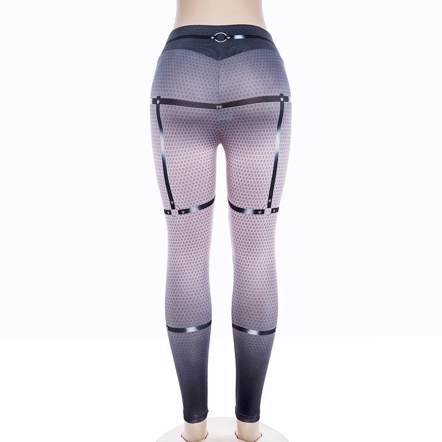 Women's Summer Patchwork Fitness Leggings With 3D Bandage Print