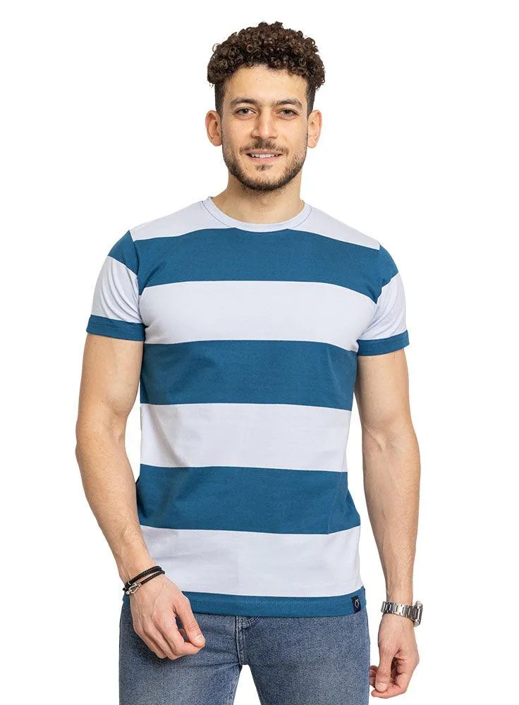 W.Striped Petroleum Striped Round T-shirt