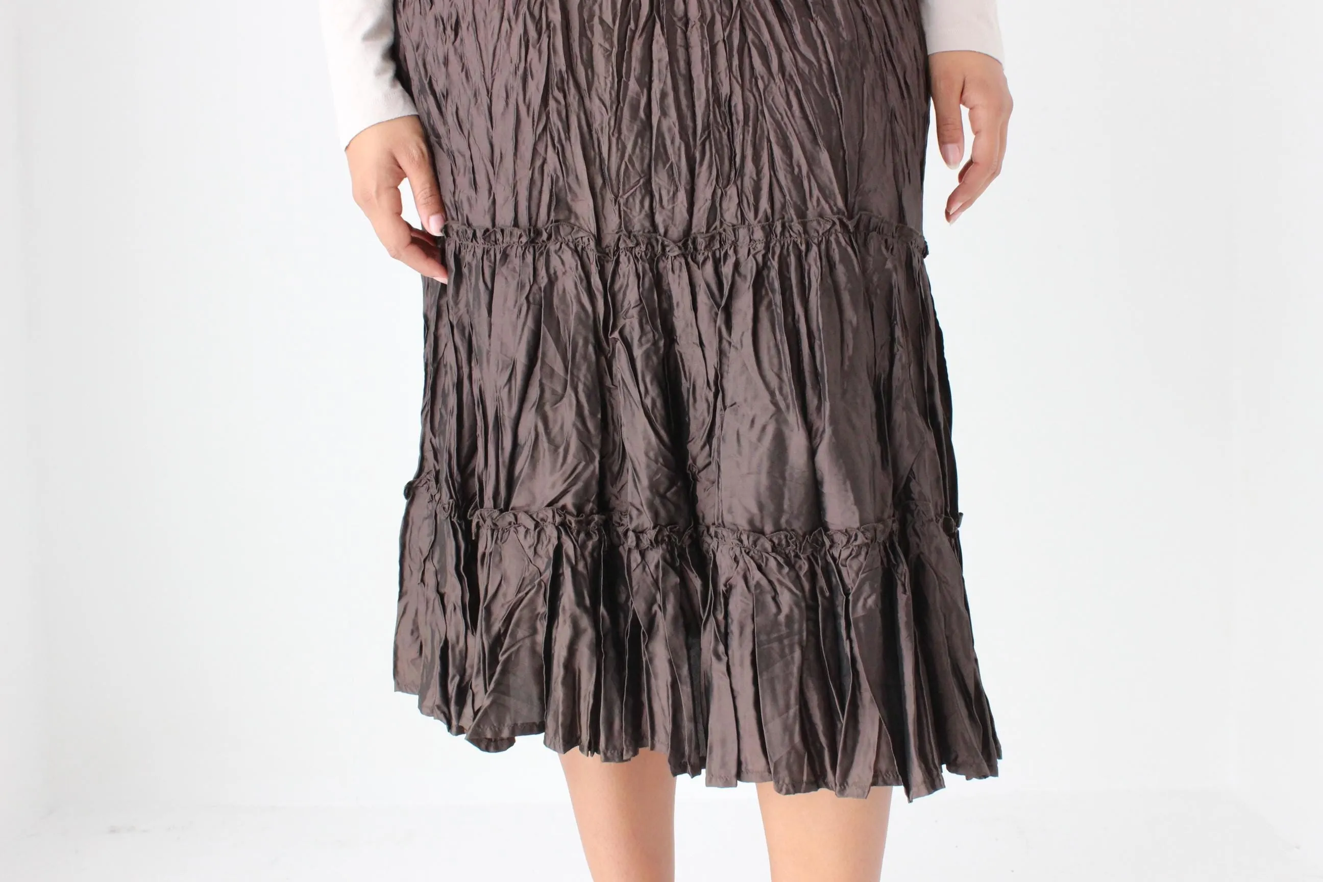 Y2K Metallic Crinkle Chocolate Skirt