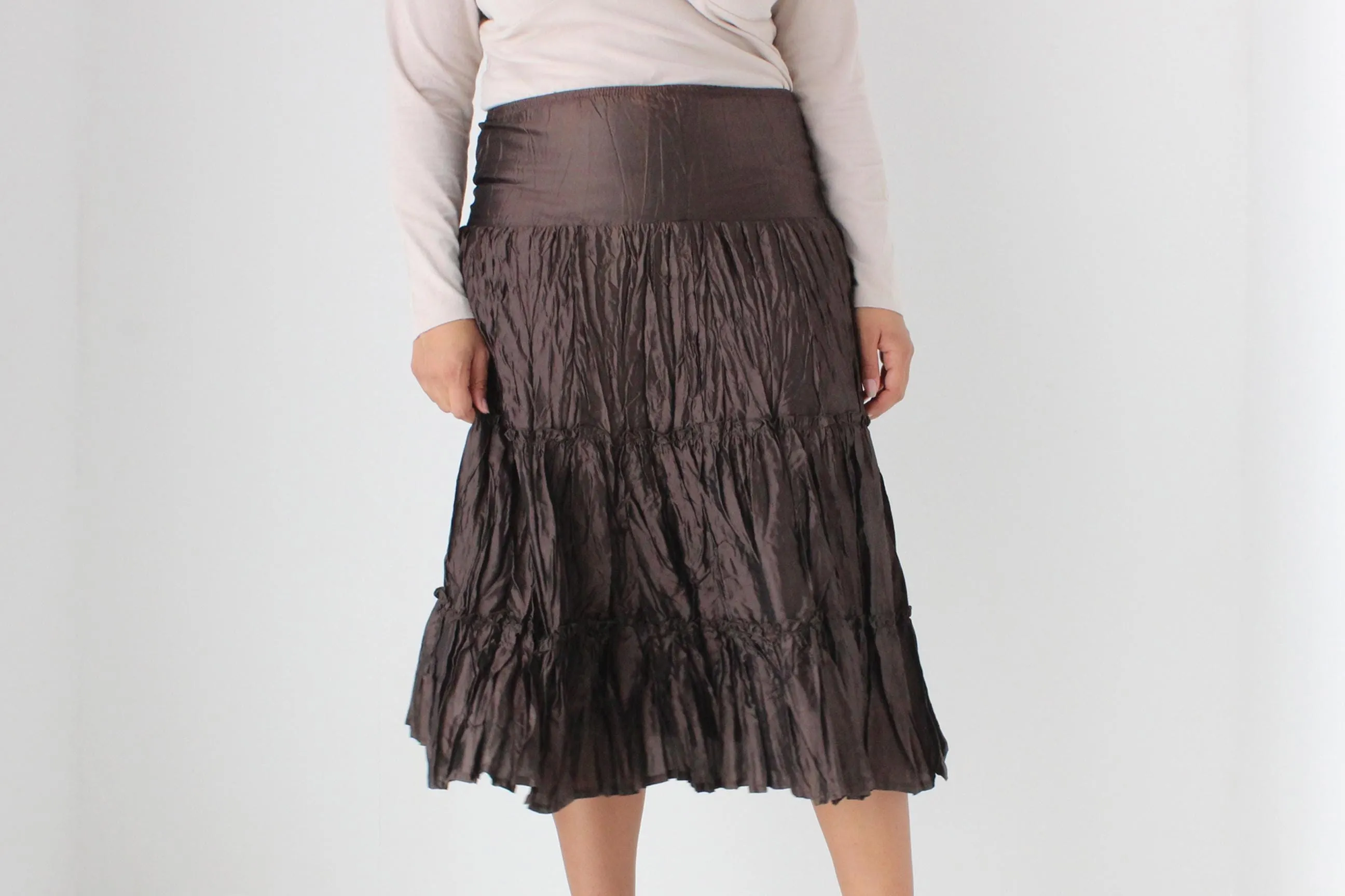 Y2K Metallic Crinkle Chocolate Skirt
