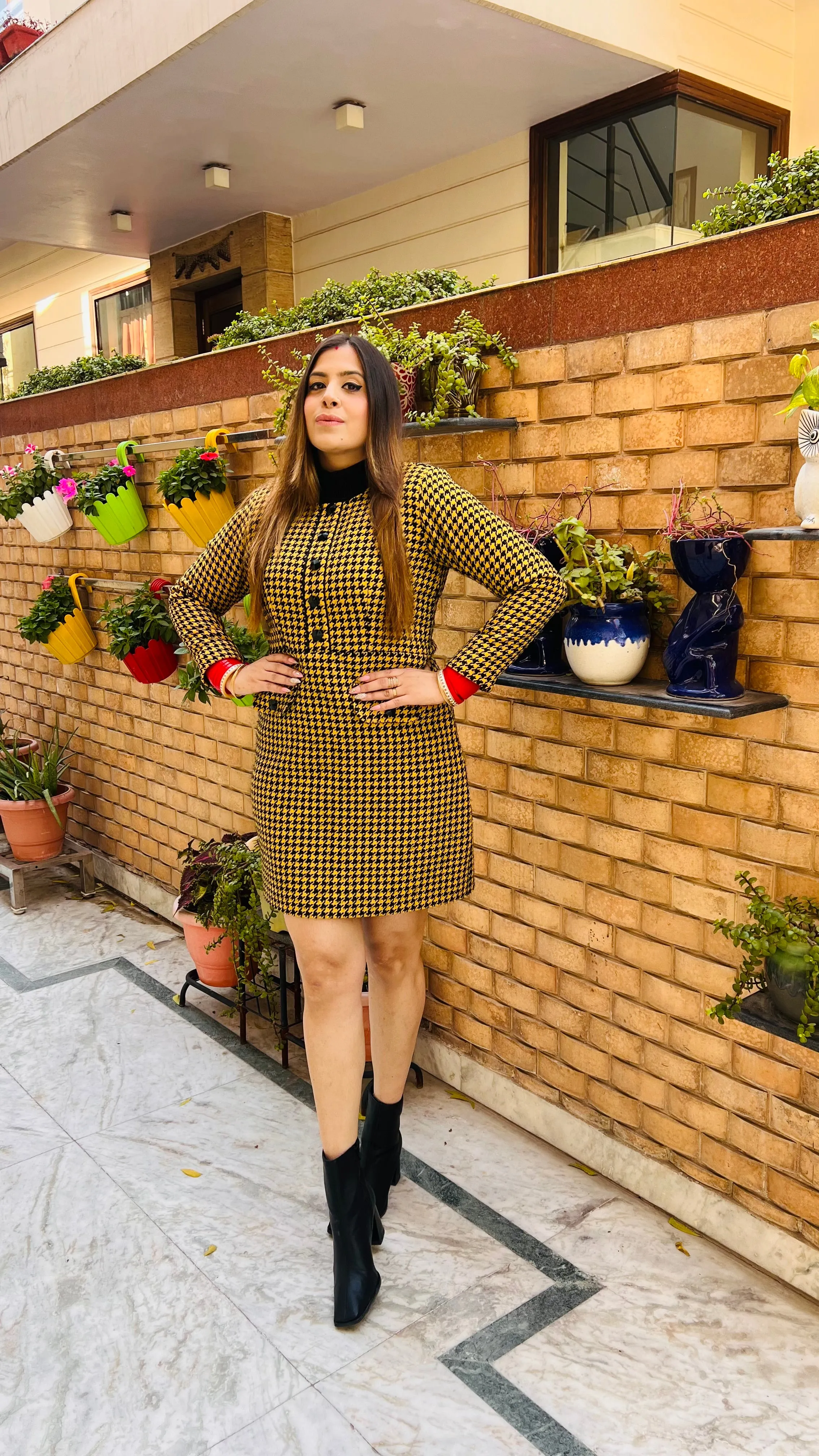 Yellow Houndstooth Tunic
