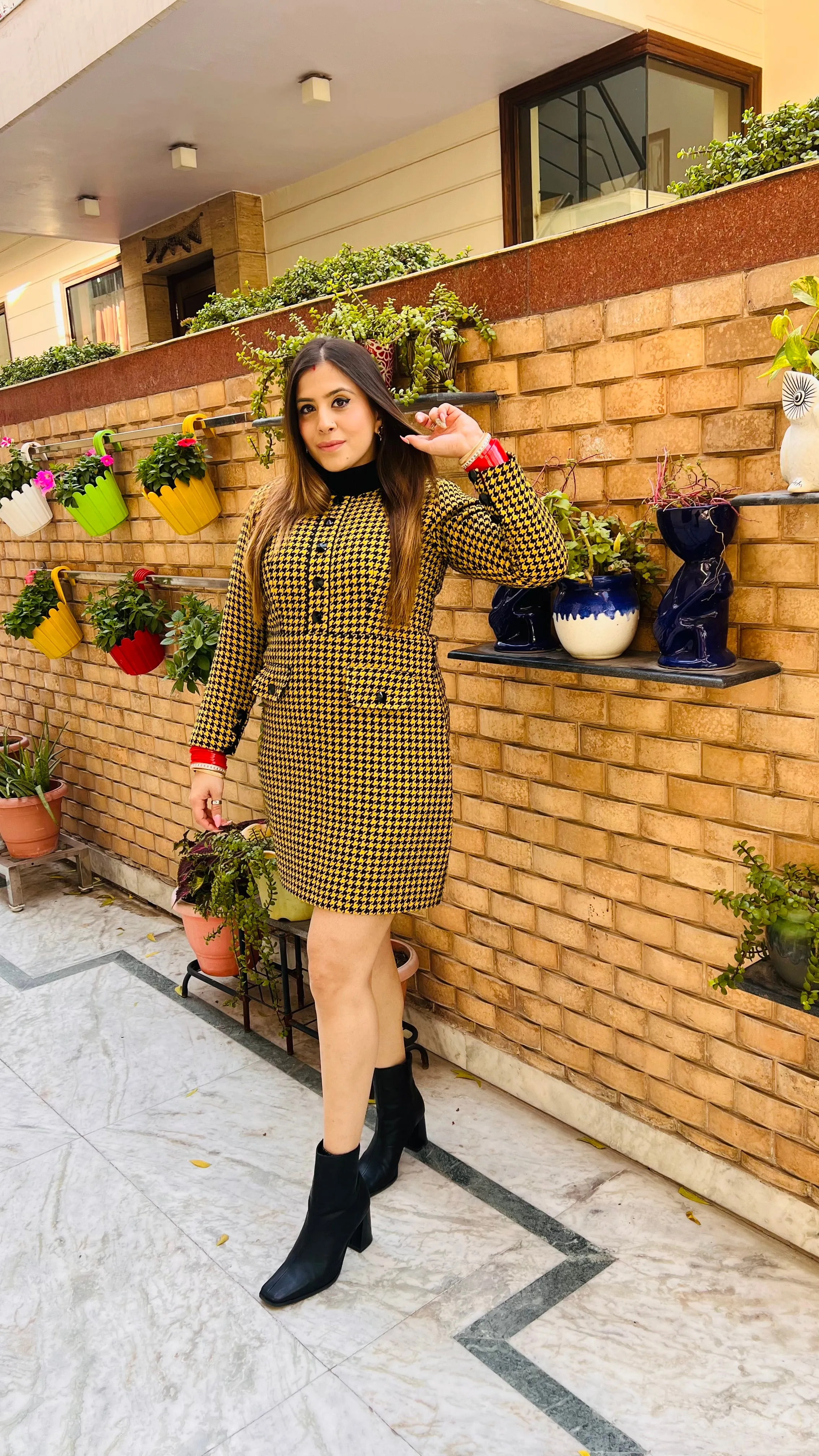 Yellow Houndstooth Tunic