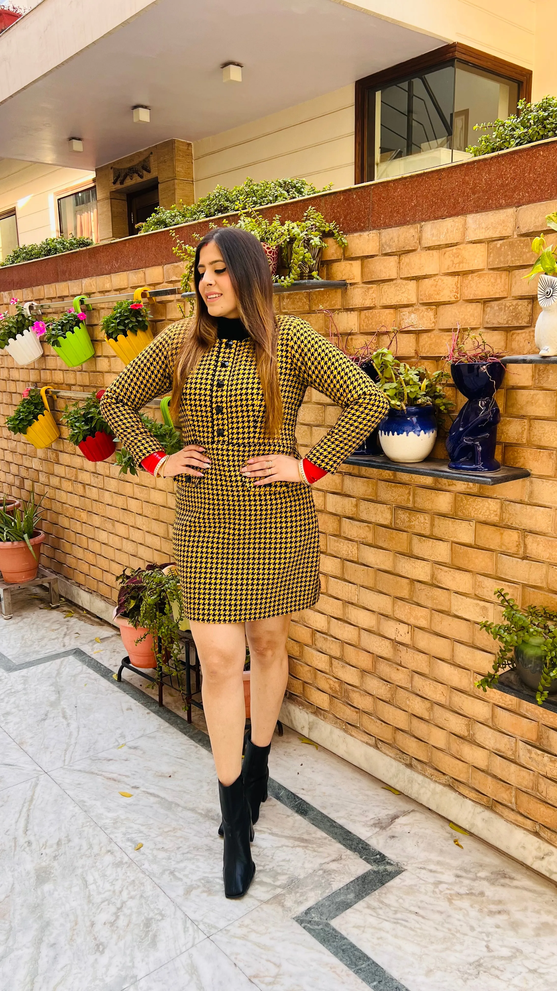Yellow Houndstooth Tunic