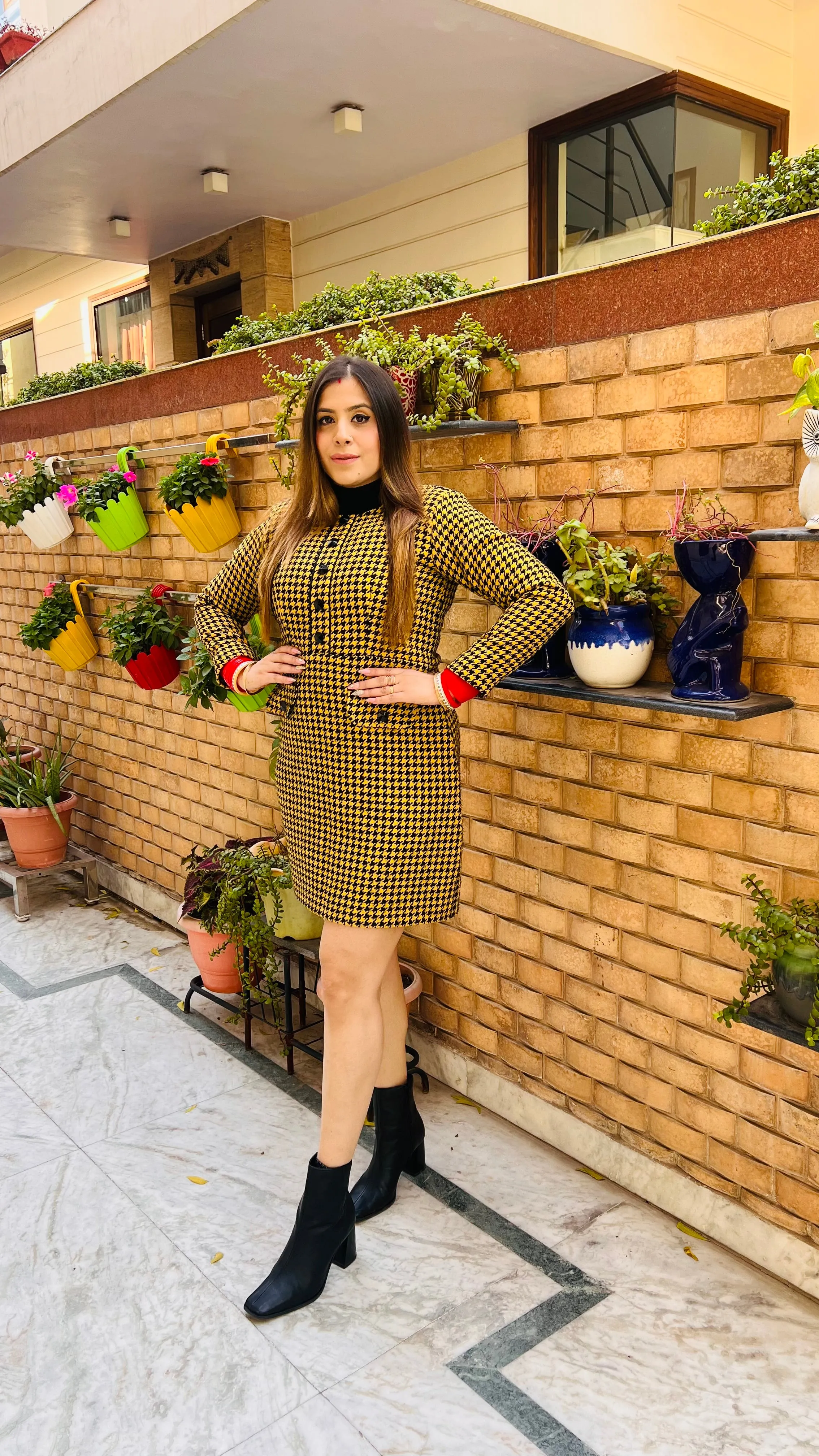 Yellow Houndstooth Tunic