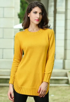 Yellow Stylish Round Neck Knitted Sweater Dress